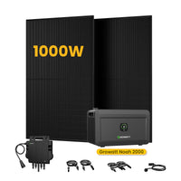 Growatt NOAH 2000 Batteriespeicher für Balkonkraftwerke, mit 2 x 500W Bifaziale Solarmodule,by Powerness